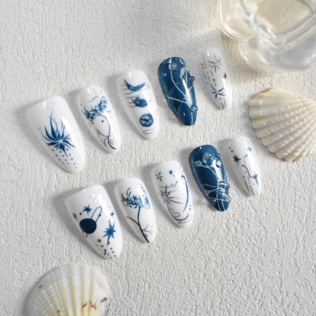 Artistic Long Stiletto Press-On Nails with Decorative Accents Kalsten