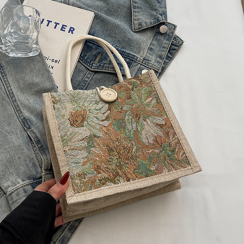 Floral Embroidered Tote Bag