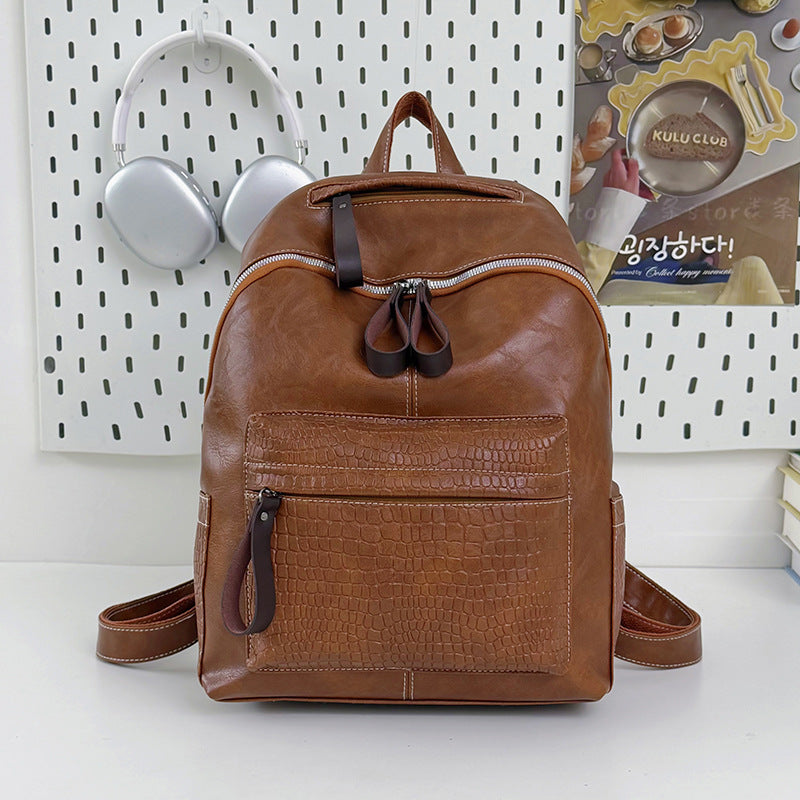 Stylish Crocodile-Patterned Leather Backpack Kalsten