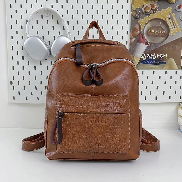 Stylish Crocodile-Patterned Leather Backpack Kalsten