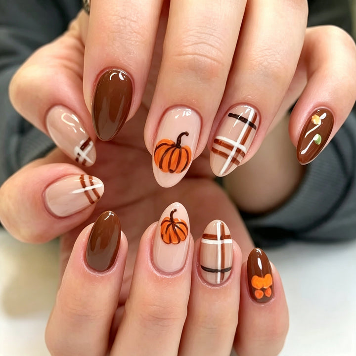 Artistic Autumn-Themed Press-On Nail Art Kalsten