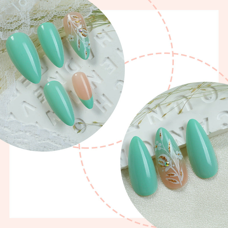 Artisan Press-On Nail Set with Elegant Leaf Patterns kalsten