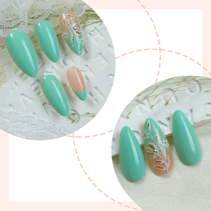Artisan Press-On Nail Set with Elegant Leaf Patterns kalsten