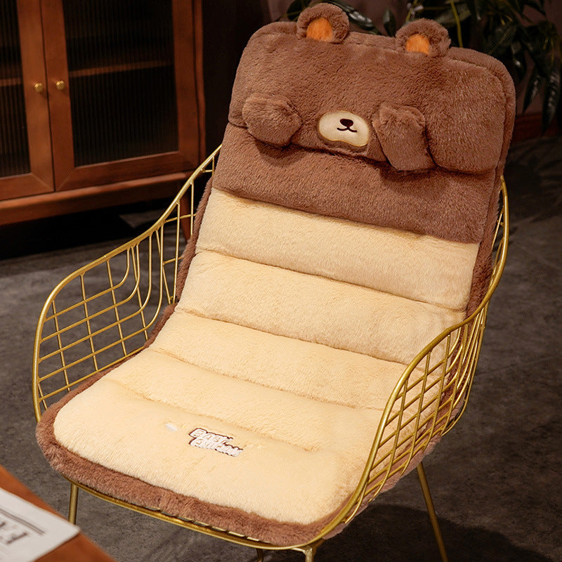 Cozy ergonomic child seat cushion with back support in animal plush design