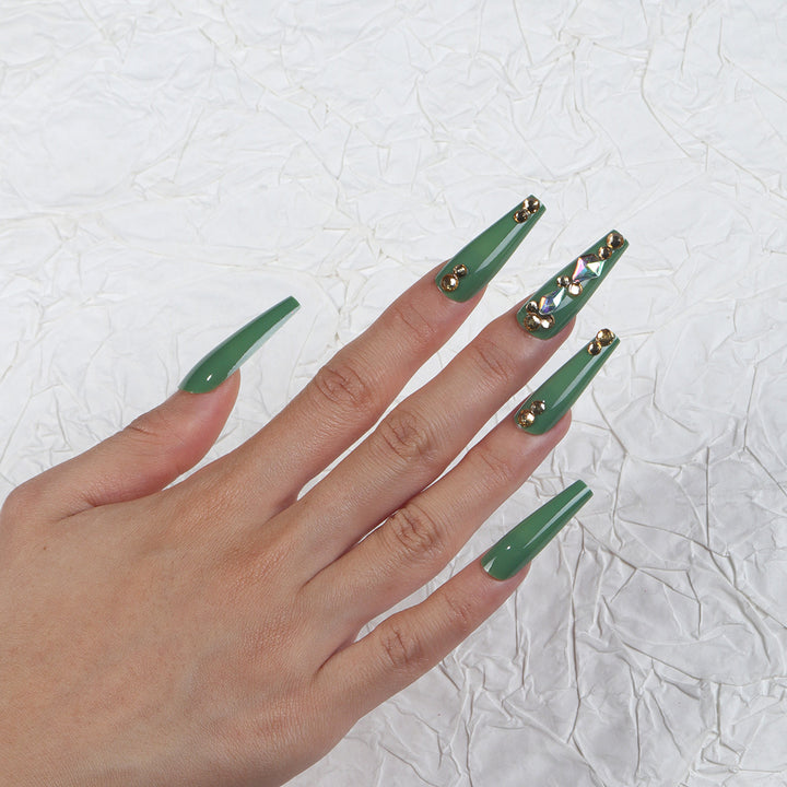 Decorative Long Stiletto Press-On Nails with Gem Accents Kalsten