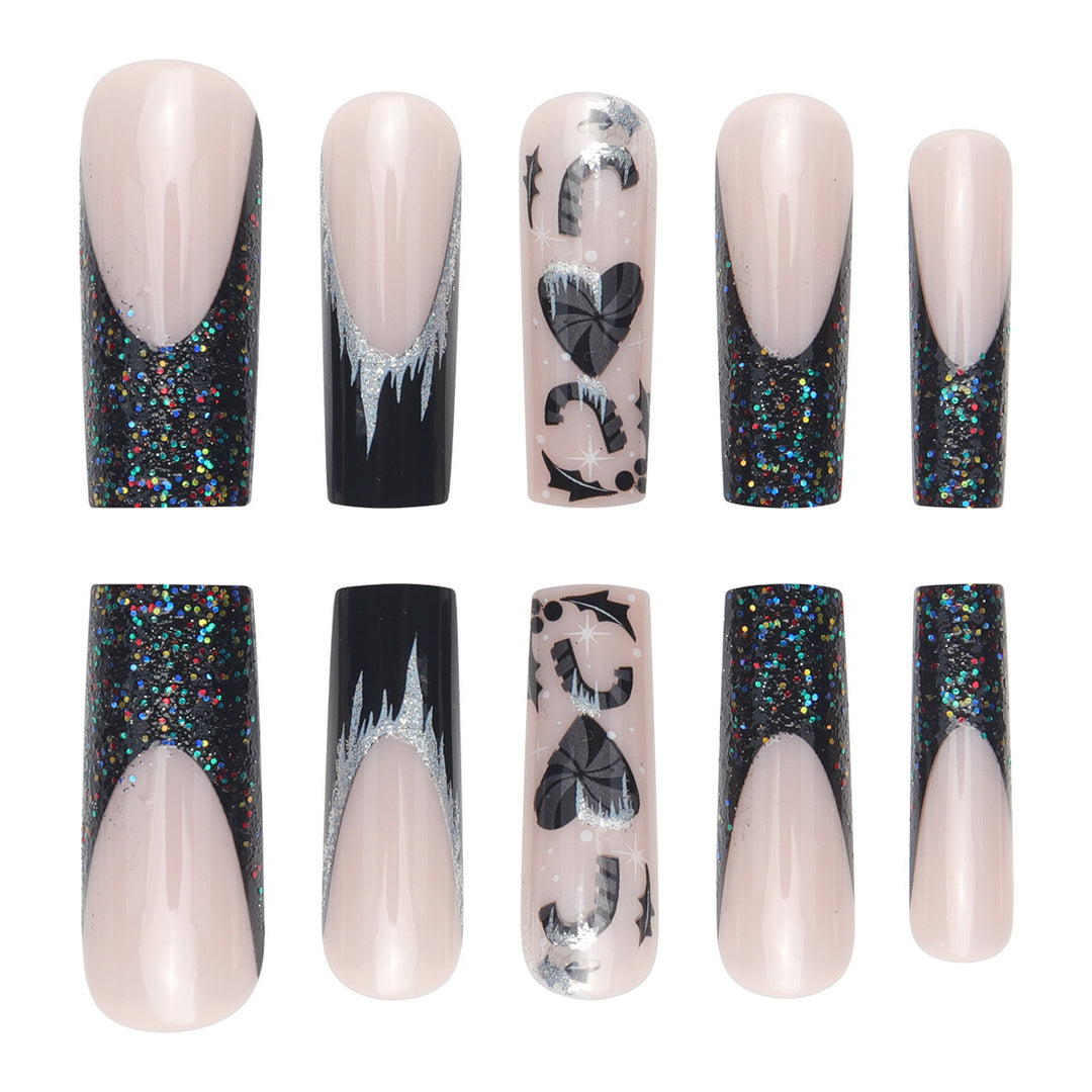 Artistic Long Stiletto Press-On Nail Set with Glitter and Graphic Design Kalsten
