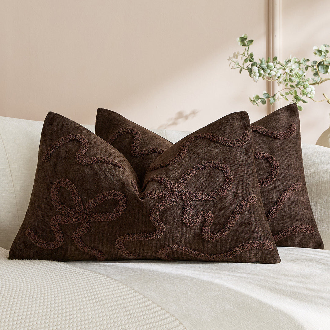 Square Textured Loop-Appliqué Linen-Blend Accent Pillow Cover