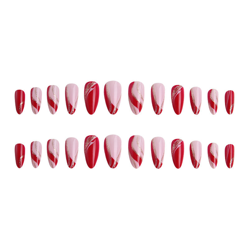 Elegant artificial nails with artistic lines and glitter accents Kalsten