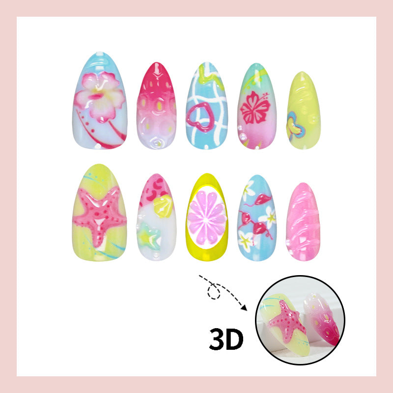 Artificial nail set with floral and cheerful motifs Kalsten