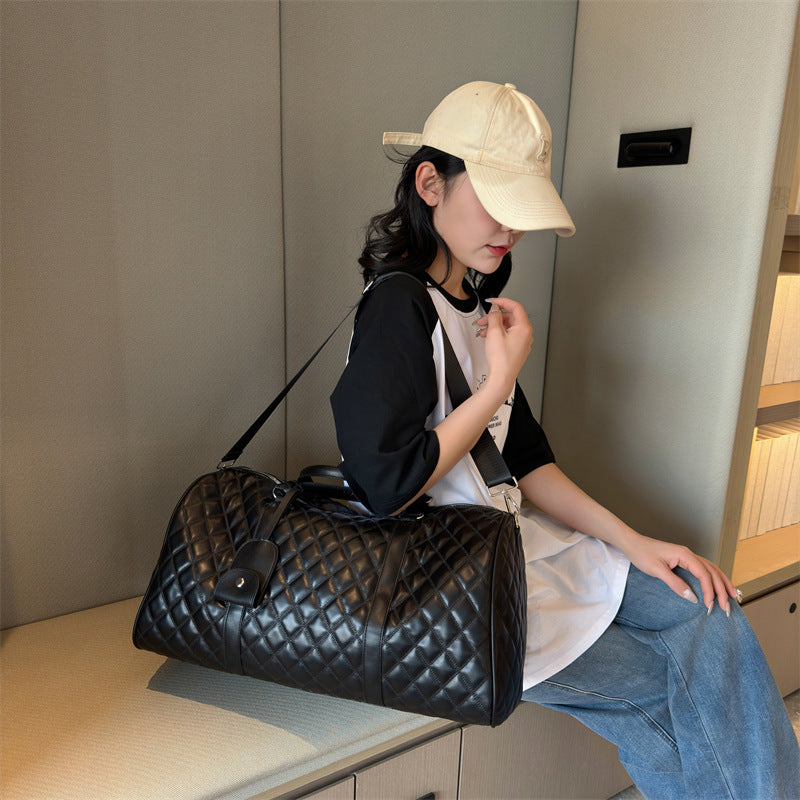 Quilted Leather Travel Duffle Bag