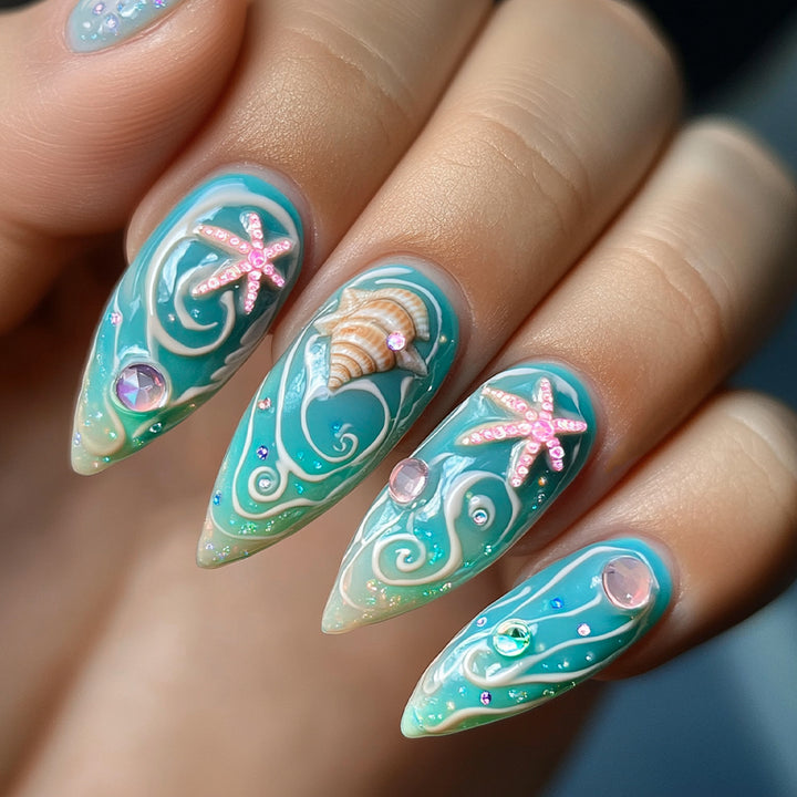 Artistic stiletto nails with maritime accents Kalsten