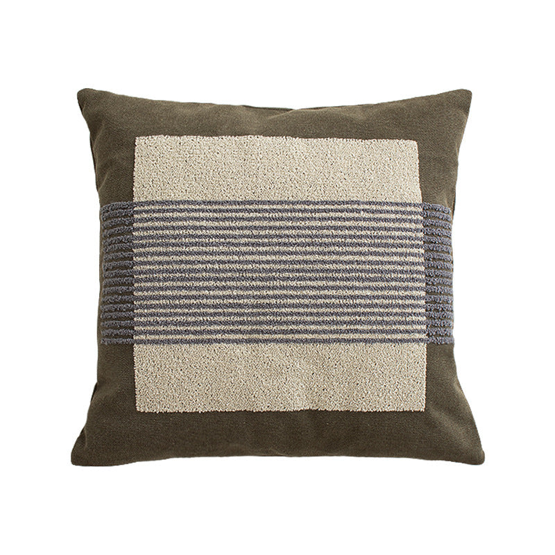 Square cushion cover with hand-tufted geometric applications