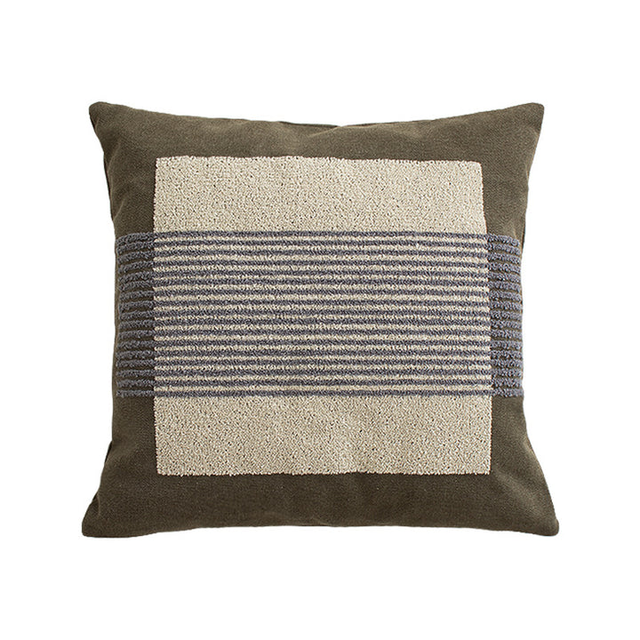 Square cushion cover with hand-tufted geometric applications