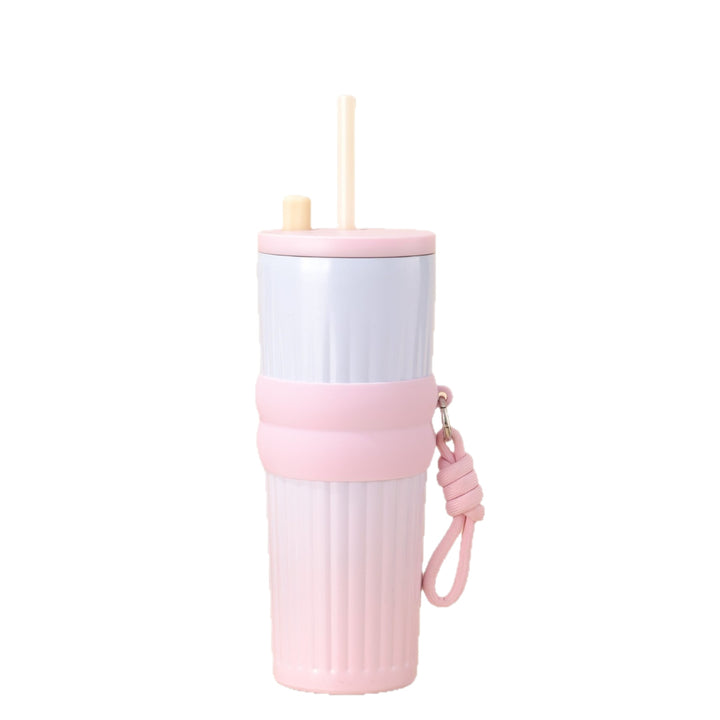 Ladies multifunctional insulated drinking bottle with integrated straw and practical carrying handle Kalsten