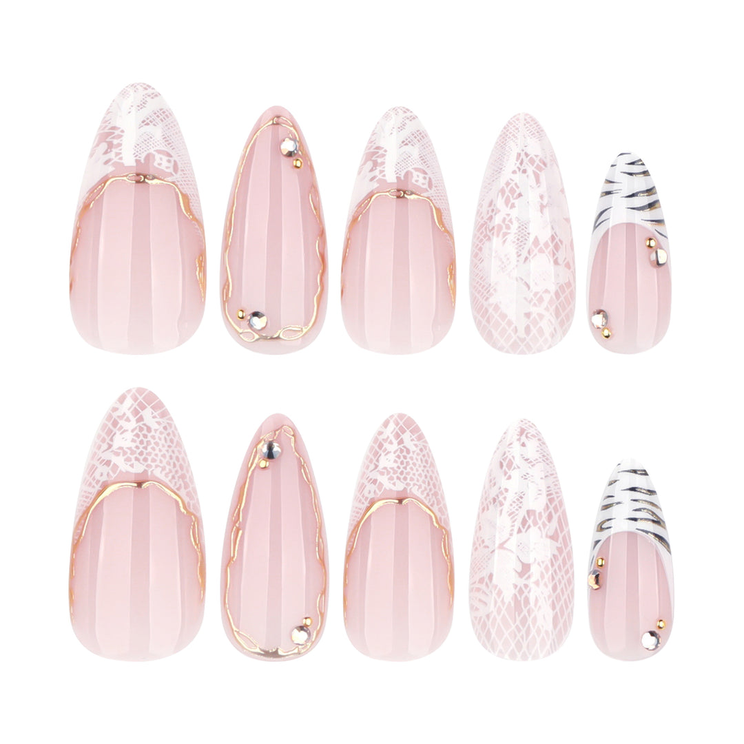Artful stiletto nails with gold and tip embellishments Kalsten