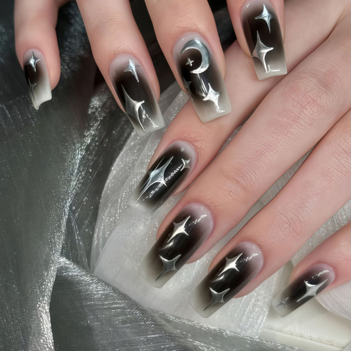 Artificial Nails in Elegant Moon Design with Shimmering Stars Kalsten