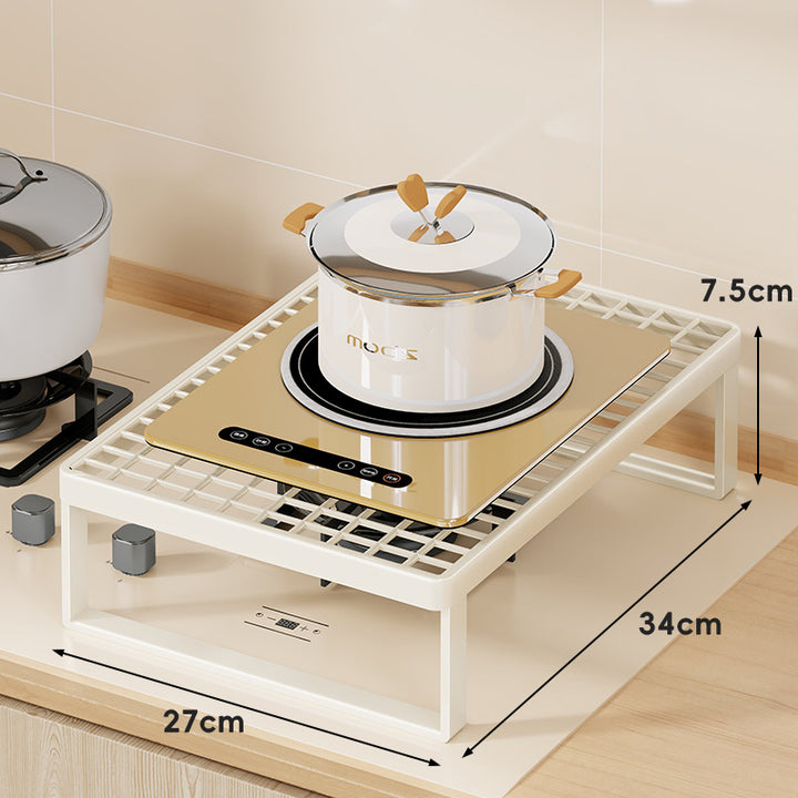 Elevated Stove Shelf Rack with Grid Top and Heat-Resistant Metal Frame