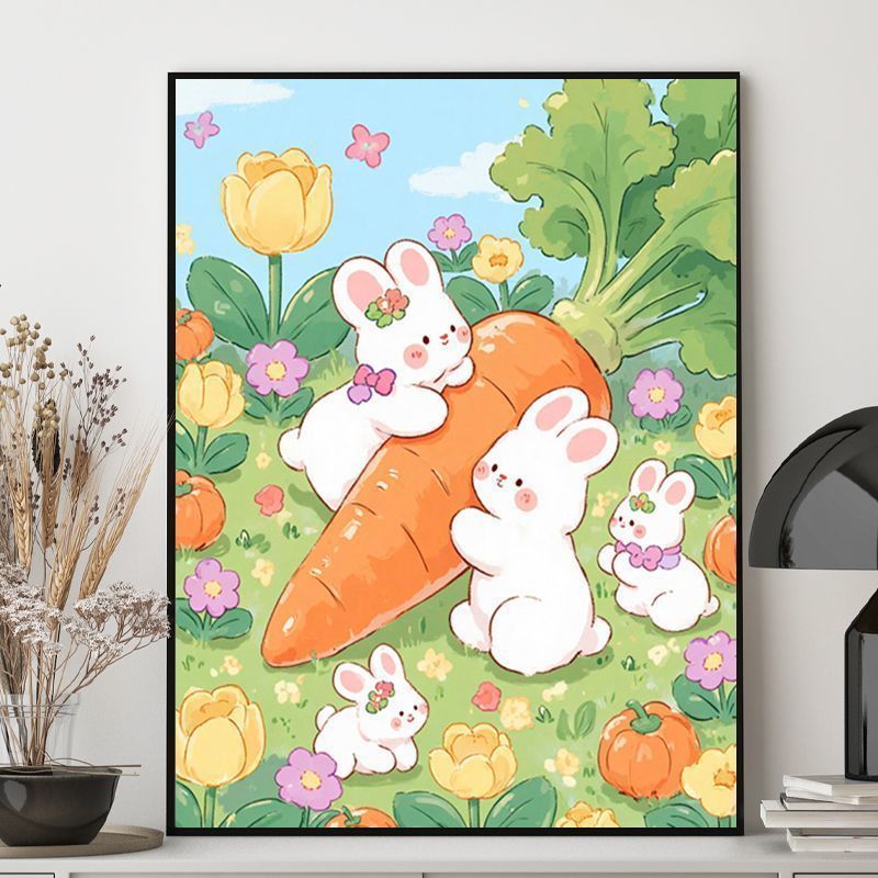 Cute Bunny-Themed Illustration Canvas Art Kalsten