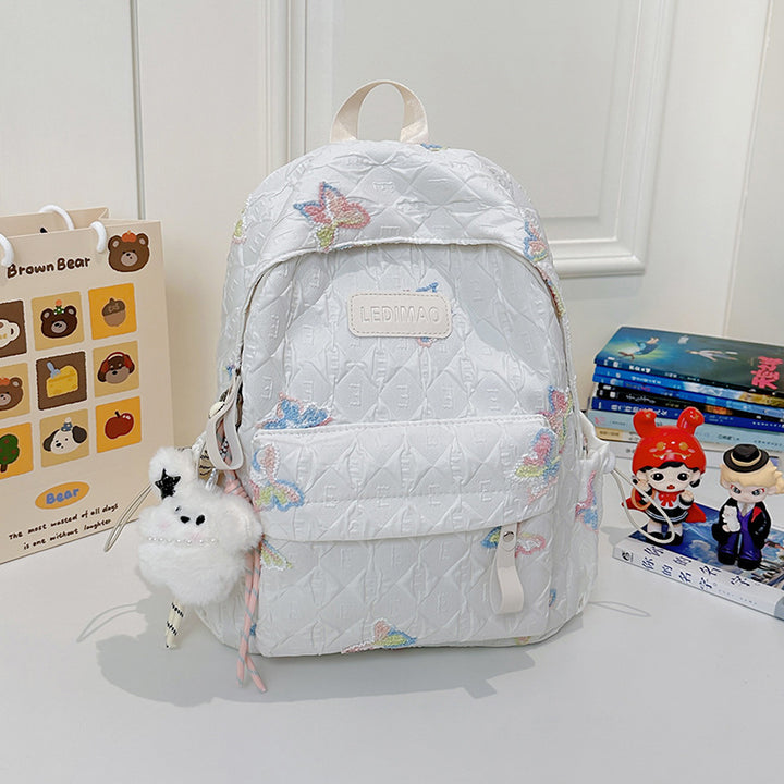 Embroidered Floral Design School Backpack