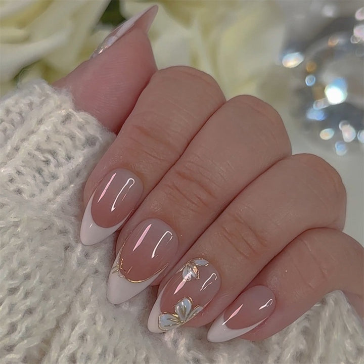 Acrylic nail set with stylish flower and French tip designs Kalsten