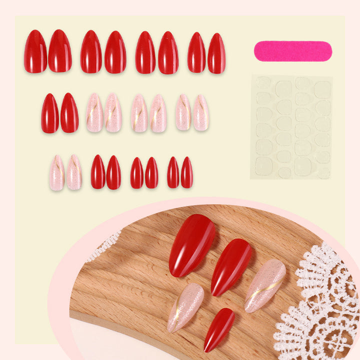 Artificial nail set with shiny red surface and stylish accents Kalsten