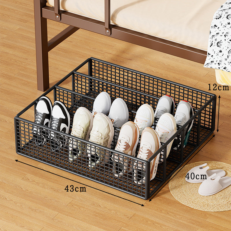 Low-Profile Under-Bed Metal Mesh Shoe Organizer with Divided Slots