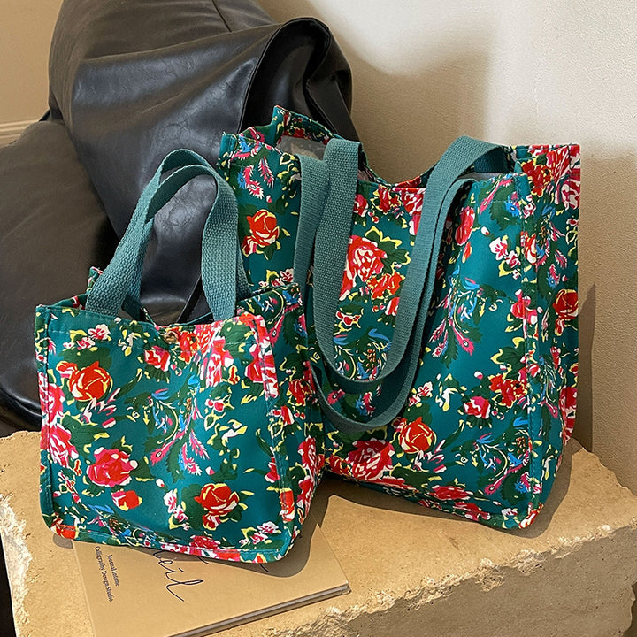 Floral Print Reusable Canvas Tote Bag