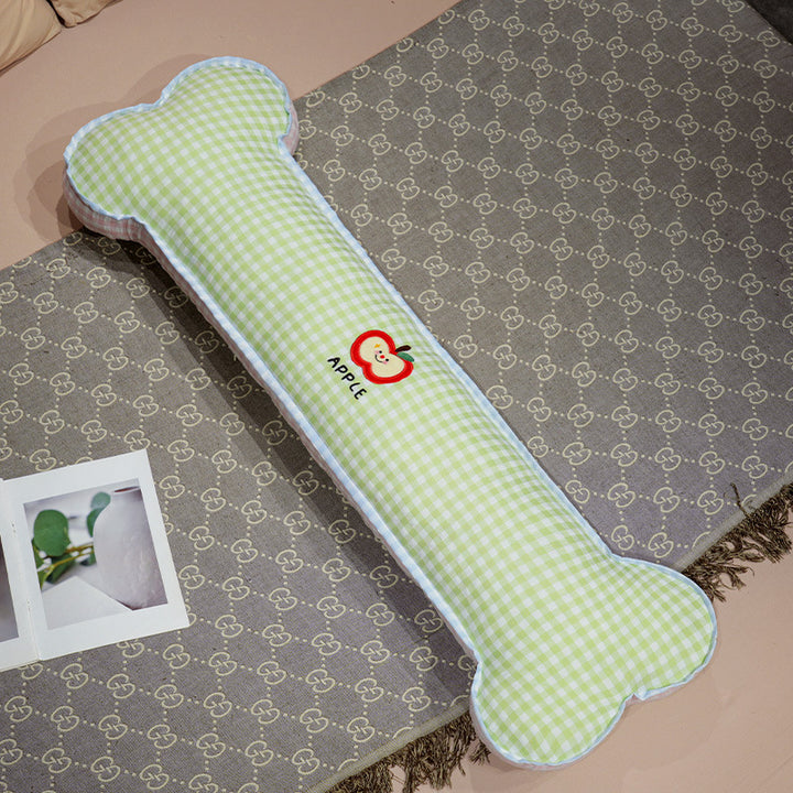 Bone-shaped extra-long body pillow with cotton cover and apple embroidery