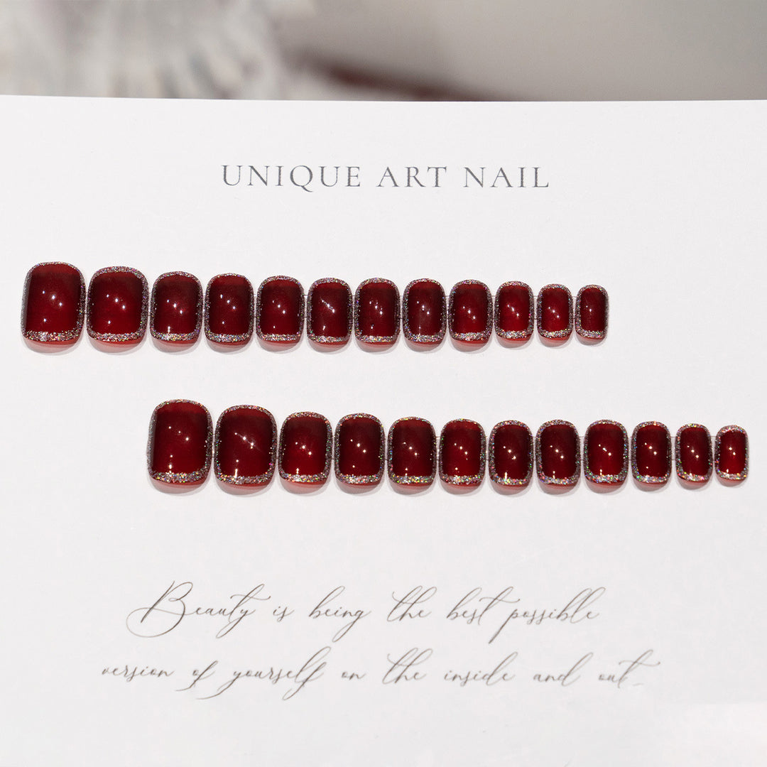 Elegant Press-On Nail Art Set with Glitter Accents