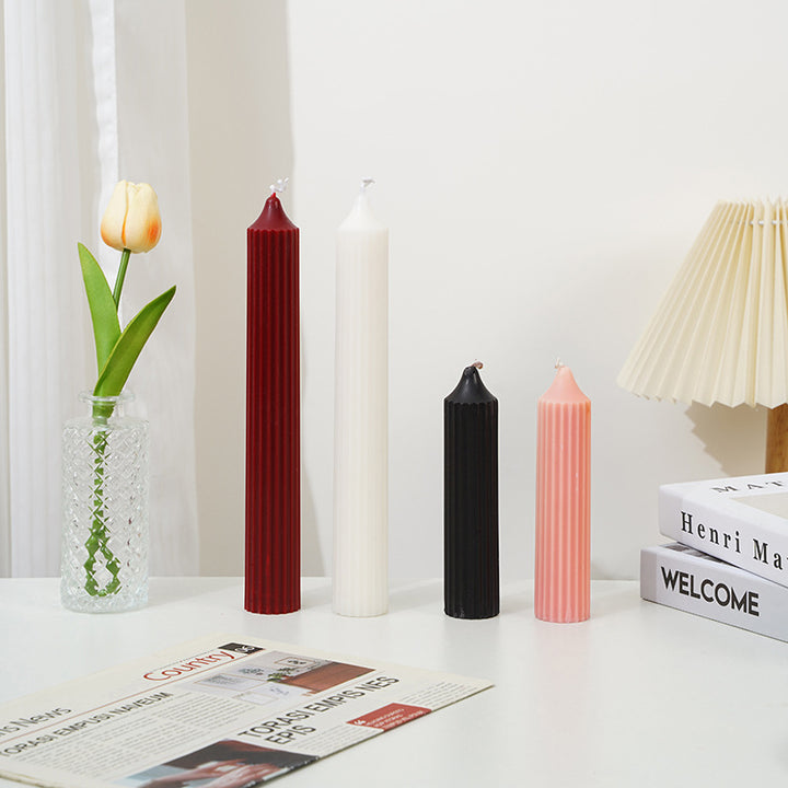 Tall Ribbed Fluted Column Decorative Tabletop Candle