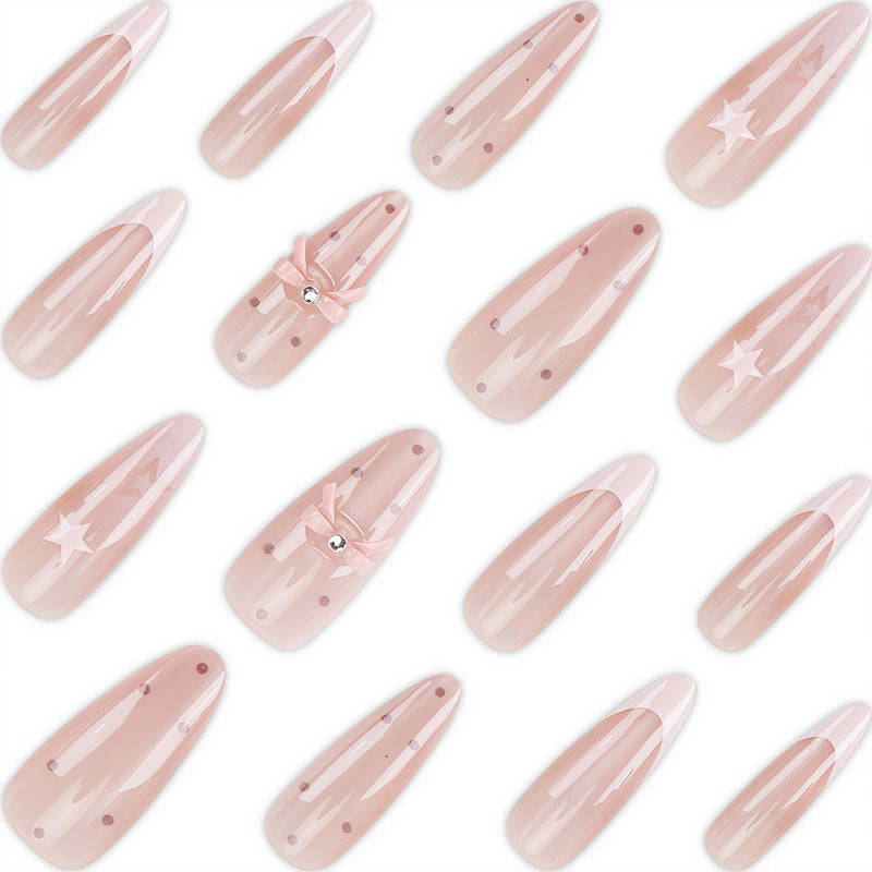 Decorative Press-On Nail Set with Bow and Star Designs Kalsten
