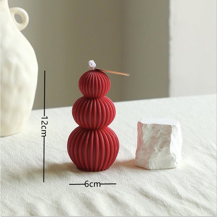 Ribbed Stacked Sphere Decorative Scented Pillar Candle With Long Cotton Wick
