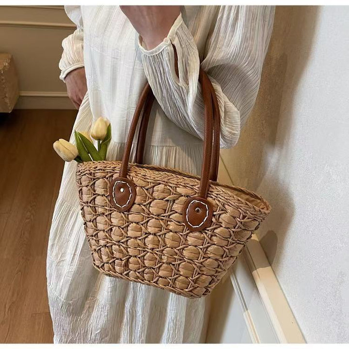 Braided shopping bag with sturdy faux leather handles Kalsten