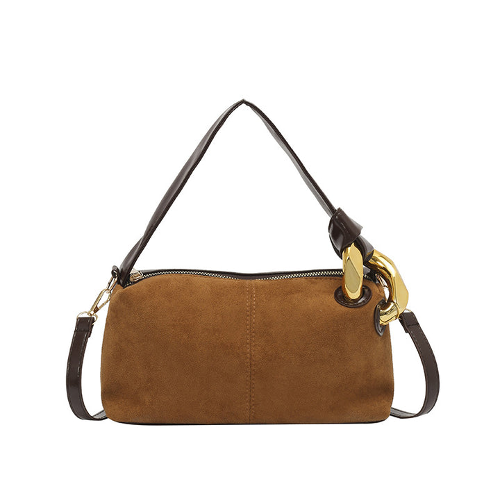 Elegant Suede Handbag with Gold Accents