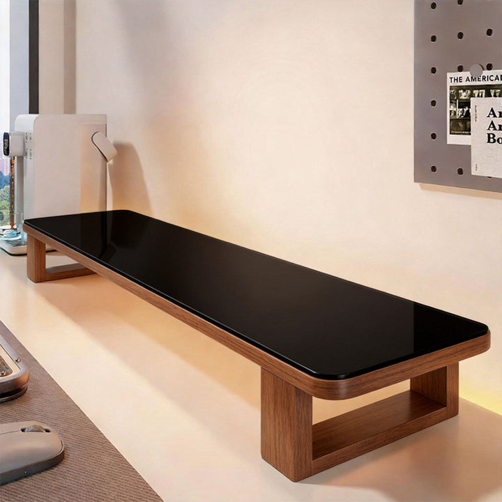 Bamboo Desktop Monitor Riser with Under-Shelf Keyboard Storage and Cable Management
