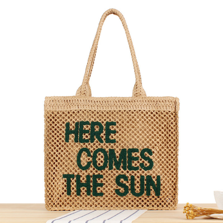 Hand-knotted basket bag with colorful lettering Kalsten