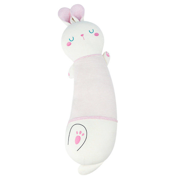 Oversized plush body pillow in bunny shape with ergonomic cuddle head