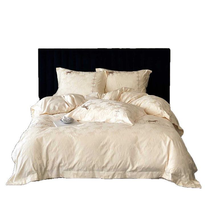 Luxurious cotton jacquard bedding set with fine horse embroidery