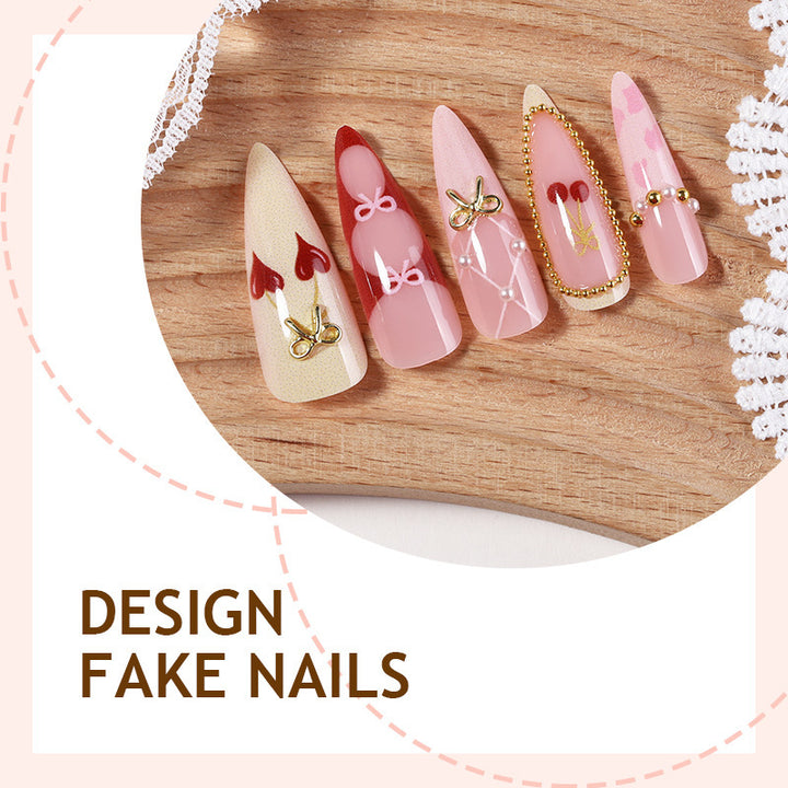 Creative nail art set with playful heart and bow accents Kalsten