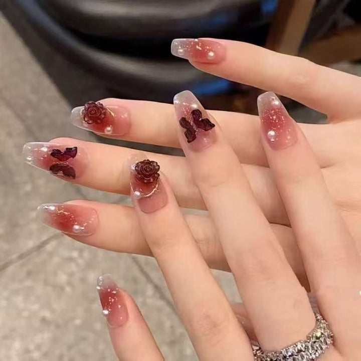 Artistic Floral Embellished Press-On Nail Set Kalsten