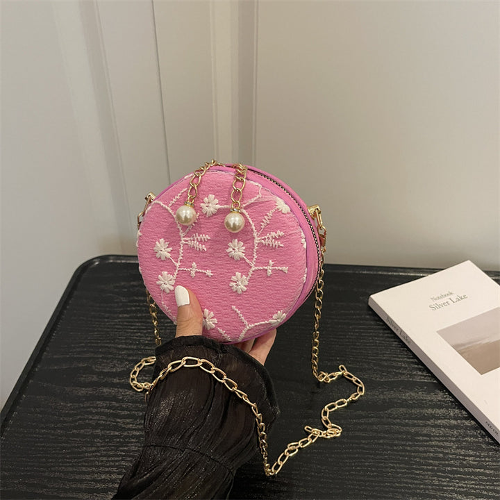 Elegant Embroidered Round Crossbody Bag
