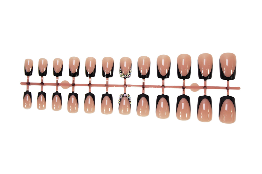 Artificial nail set with elegant black tips and sparkling accents Kalsten
