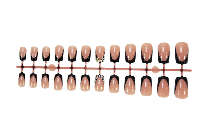 Artificial nail set with elegant black tips and sparkling accents Kalsten