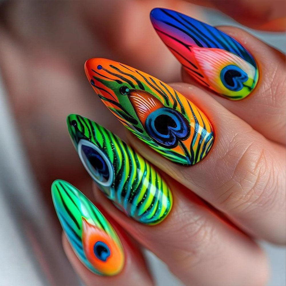 Artificial nails with artistic peacock pattern Kalsten