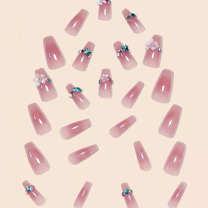 Elegant Decorative Flower-Embellished Press-On Nail Set