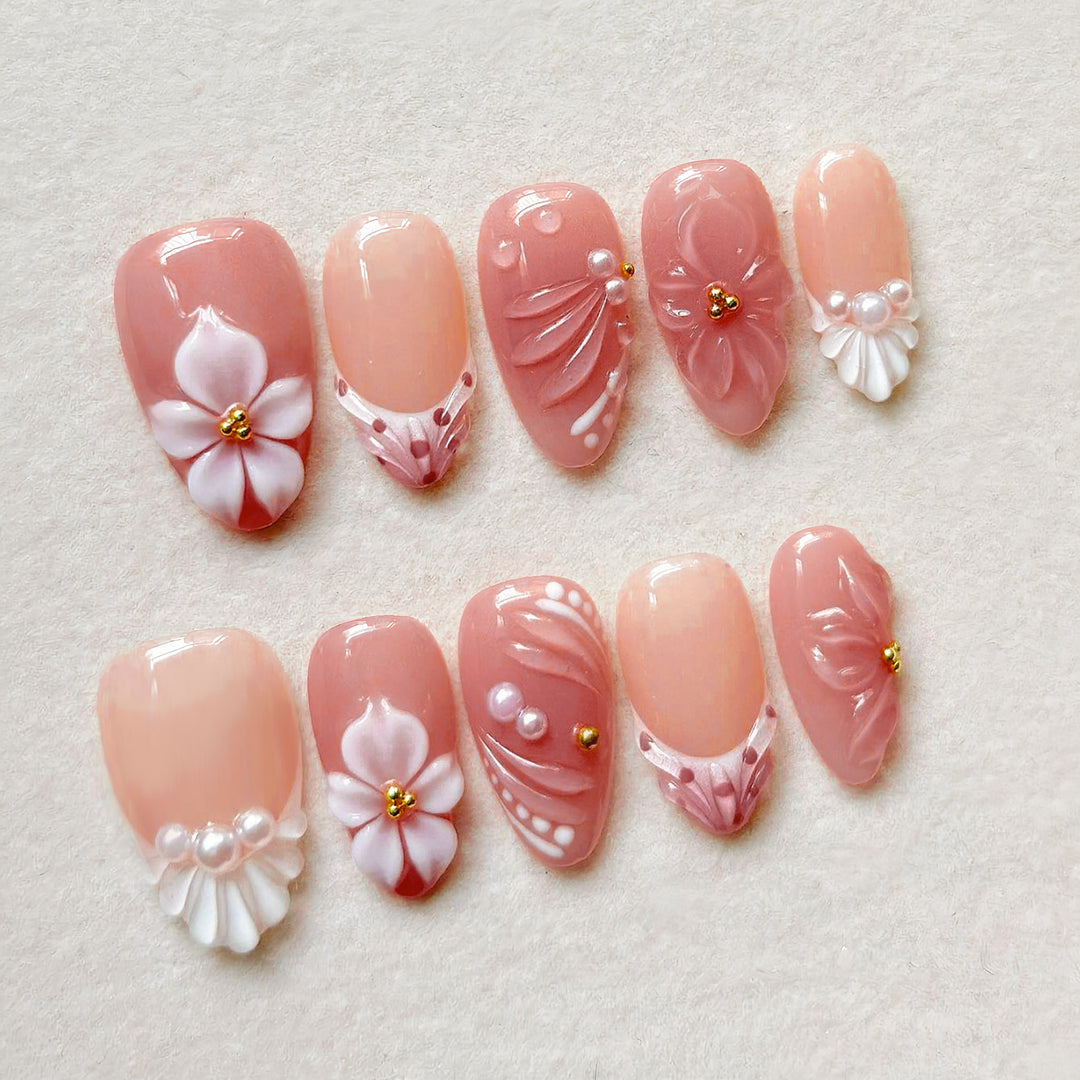 Artistic Floral Design Press-On Nail Art Kalsten
