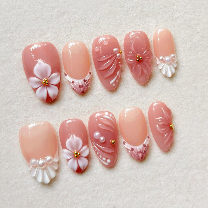 Artistic Floral Design Press-On Nail Art Kalsten