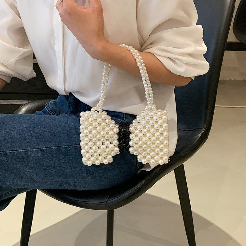 Pearled Bow Motif Evening Handbag