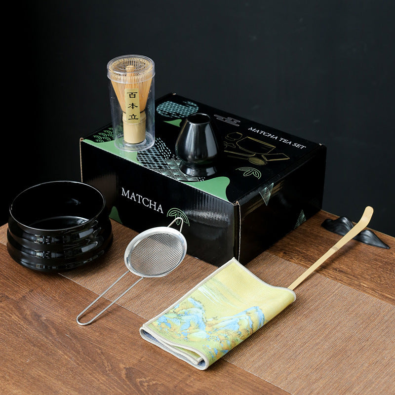 Traditional Japanese-Style Ceramic Matcha Tea Set With Bamboo Chasen Whisk Porcelain Matcha Bowl Brass Chashaku Scoop And Ceramic Whisk Holder