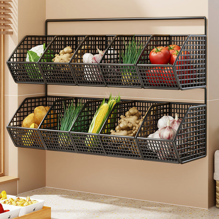 Wall-Mounted Double-Tier Kitchen Storage Baskets
